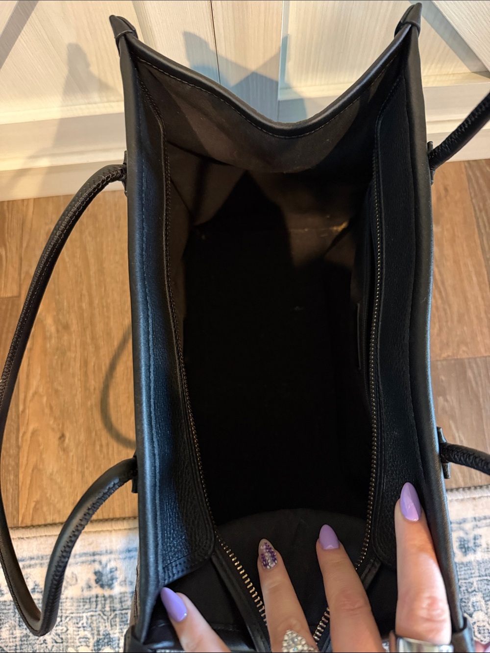 kate spade black leather logo tote - Picture 3 of 5